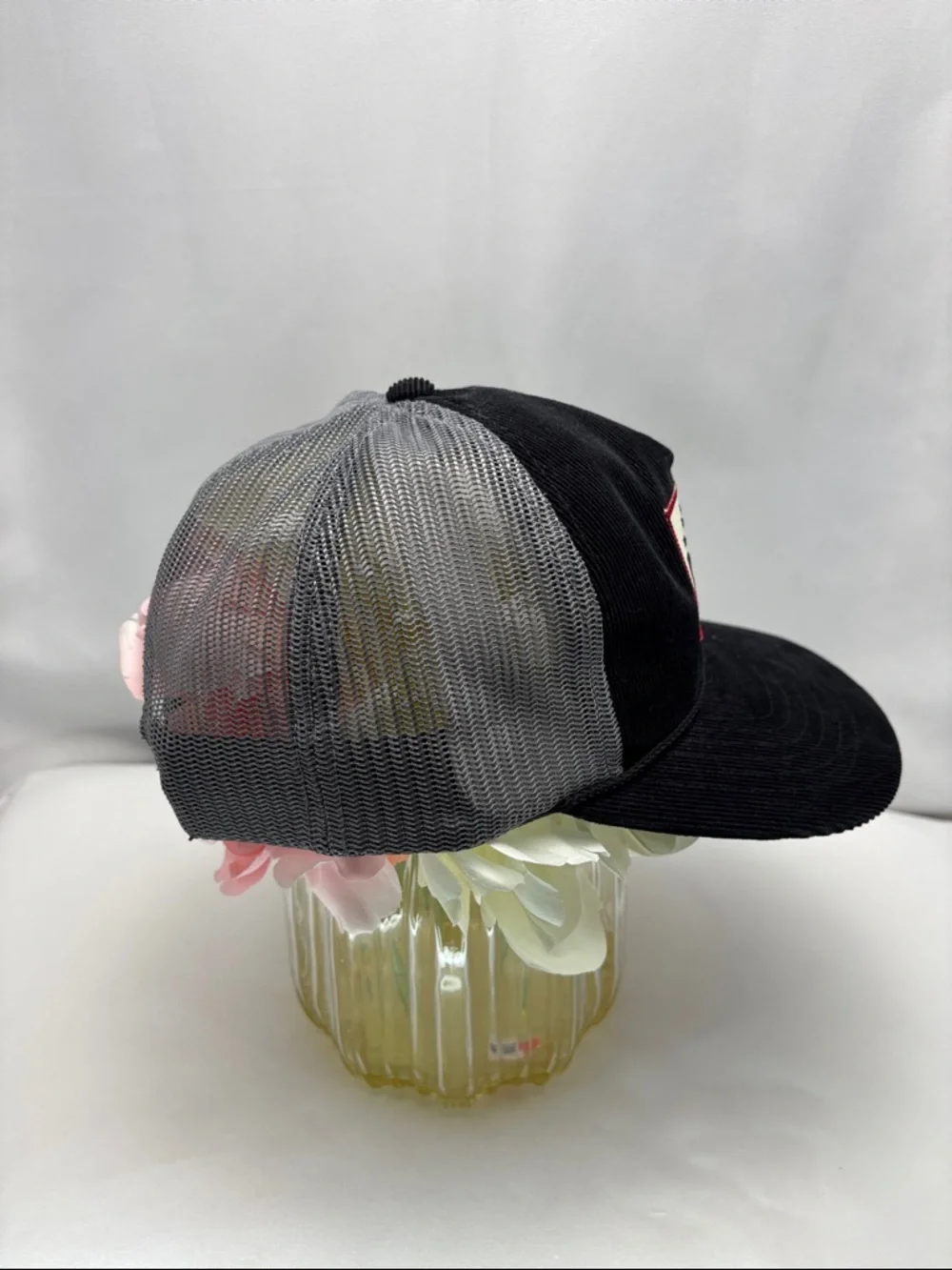 BURN Patch Trucker Hat - Black & Gray Corduroy and Mesh‎